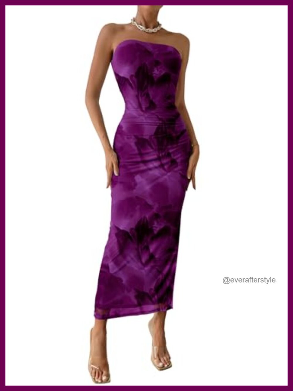 Strapless Bodycon Floral Maxi Dress Ruched Slit Sexy Party Club Night Out